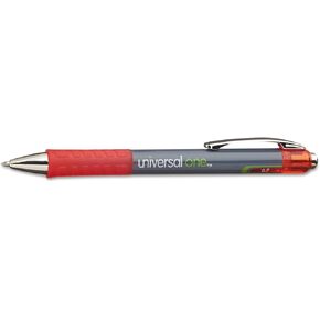 Universal 39722 Comfort Grip Retractable Gel Pen, Medium 0.7mm, Red Ink, Silver Barrel, Dozen