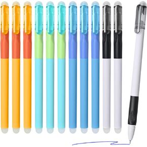 Temiary 12PCS Ambels Erasable Ambens ، قلم الحبر الأزرق مع ممحاة ، جافة سريعة ، ناعمة مريحة لاستخدامها في أخذ ألغاز الكلمات المتقاطعة (الأزرق) (الأزرق)