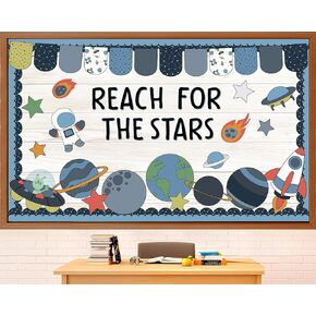 Outer Space Bulletin Board Decoration Set Galaxy Theme Bulletin Board Borders Outer Space Astronaut Paper Cutouts Space Planet Bulletin Boarder for Space Theme School Classroom Decor