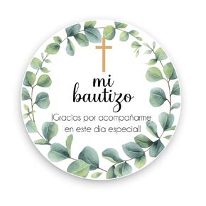 Greenery Mi Bautizo ملصقات دائرة الملصقات ، 40 حزمة ، ملصقات 2 بوصة