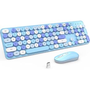 Wireless Keyboard and Mouse, Silent Keyboard Mouse Combo, Full-Sized Colorful Typewriter Keyboard with Round Keycaps, 2.4G Cute Mouse Compatible with PC/Laptop/Computer(Rose Pink)