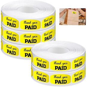 Zhanmai 5 Rolls 5000 Pcs Paid Thank You Store Sticker 0.75 x 1.5 Inch Self Adhesive Retail Merchandise Labels Thank You for Your Purchase Stickers for Supermarkets Stores (Bright Fluorescent Orange)