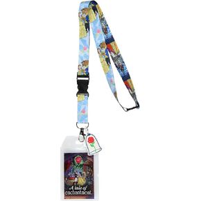Disney Beauty and The Beast A Tale of Enchantment Lanyard with ID Badge Holder and 2" Rose Rubber Charm