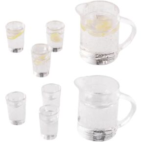 Didiseaon 2 مجموعة من Dollhouse Cups & Tiny House التماثيل Doll House Minists Lemonade Bar Associory Water Jug Pitcher Resin Resin Set OB11