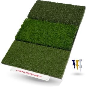 PowerNet Golf Hitting Mat | Artificial Tri-Turf Grass | 25" x 16" Hitting Space | Training Aid to Improve Swings | Portable Driving Range Also for Chipping | Heavy Duty Triple Surface