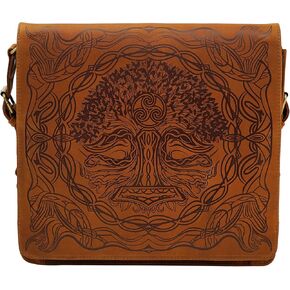 Mythrojan Medieval Compact Laptop Shoulder Bag for Men Women Leather Messenger Briefcase Computer Bag for Business Office School Use Carrying Case with Accessory Storage Pockets - 14.1 inch Brown
