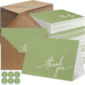 Gueevin 200 Pcs Thank You Cards with Kraft Envelopes and Stickers Bulk, 3.5 x 5 Inch Classy Blank Thank You Notes for Wedding, Business, Graduation, Baby Shower, Bridal Shower, Funeral(Cream)