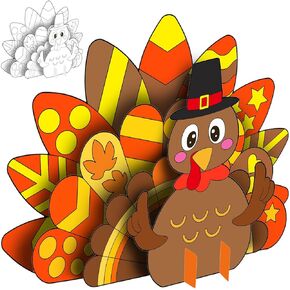 Thanksgiving Turkey Craft for Kids - Color Your Own Puzzle DIY Standing Kits Decor for Fall Themed Party Supplies - 10 Sets