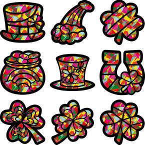 18Pack St. Patrick's Suncatcher Crafts for Kids DIY Shamrock Window Kit Contined Glass Art مع مجموعة الأنسجة التي تفضل أنشطة الفصل الدراسي