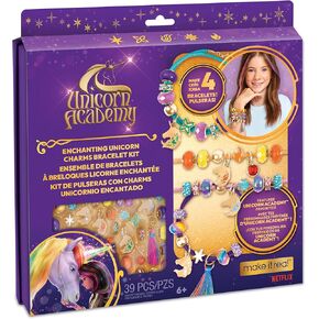 Make It Real: Unicorn Academy: Enchanting Unicorn Charms Swelet Kit - 39pc Diy Jewelry Craft ، Make 4 Charm & Bead Bracelets ، Netflix Series ، Kids 8+