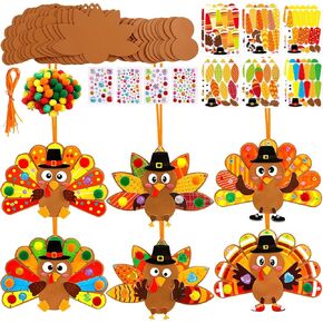Thanksgiving Craft Kits for Kids DIY Turkey Ornaments Make Your Own Turkey Foam Decoration Activity for Thanksgiving Party Fall Themed Harvest Supplies 12 Sets