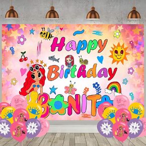 Sera Bonito Birthday Party Supplies,1 Happy Birthday Backdrop,18 Ballons for Sera Bonito Party Decorations, 5 x 3FT Birthday Banner Decor Photo Background for Girls Boys Kids