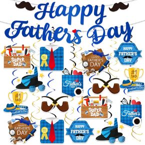 Fathers Day Decorations, Happy Father's Day Party Decorations Include Happy Father’s Day Banner and Hanging Swirls, Dad’s Day Party Decorations Supplies