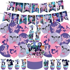 زخرفة حفلة عيد ميلاد Vampirina ، Girl Vampirina تشمل Kids Vampirina Banner Banner ، Cake Topper ، Patchx Balloons لمستلزمات حفلة عيد ميلاد المعجبين ، الأرجواني