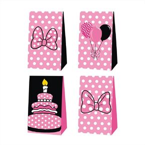 FFGJA 12pcs Pink Mouse Birthday Party Gift Bags Goodie Bags,Pink Mouse Party Supplies for Kids Birthday Decorations