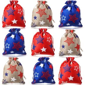 24 Pack Back Bastic Bags مع الرباط في الرباط في الرابع من شهر يوليو ، حقائب عيد الميلاد ، حقائب هدايا حفلات عيد الميلاد للمحاربين القدامى يوم الاستقلال يوم الاستقلال (أسلوب لطيف)