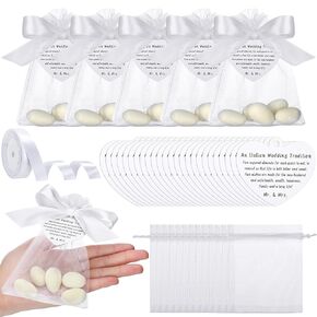 FullHawl 101 PCS 50 Sets Wedding Italian Almond Favors للضيوف تشمل خمسة رغبات العلامات التقليدية أكياس Orgonza الشريط الهدايا الزفاف اليونانية الإيطالية للمشاركة (اللوز لا يشمل)