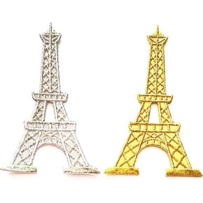 تصحيحات Nipitshop مجموعة 2 PCS Eiffel Tower Paris France French French Gold Gold Assorized Servediqued Disterized Morique-On Patch for Ressions Backpacks T-Shirt Jeans Severs Sets Diver Hat Bage