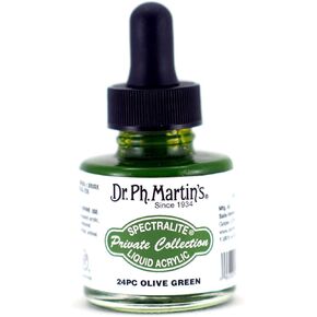 Dr. Ph. Martin's Spectralite Private Collection Liquid Acrylics (24PC) Arcylic Paint Bottle, 1.0 oz, Olive Green