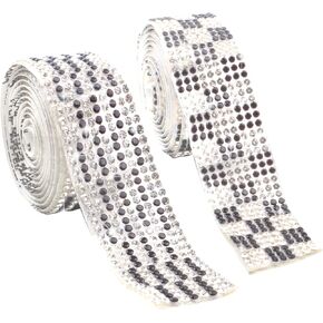 2 Rolls 2 Styles Self Adhesive Sparkling Rhinestone Ribbon Strips Glitter Black White Checkered Diamond Rhinestones Tape Stickers for DIY Art Craft Projects Party Decoration Gift