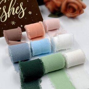 Chiffon Silk Ribbon Mixed Color Ribbons Set 2 Yd x 9 Rolls Fringe Fabric for Wedding Invitations Bridal Bouquets Party Decoration Gift Wrapping 3/8" x 18 Yd