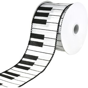 Homford Piano Keys Musical Wired Ripbon ، 2-1/2 بوصة ، 10 ياردات ، أبيض