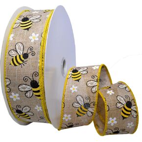 Morex Ribbon Wired Linen Bumblebees Ribbon, 1.5 inch by 25 Yards, Natural, 7568.40/25-004