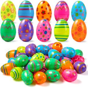 Joyin 36pcs 2.3 "المطبوعة بيض بلاستيكي فارغ قابلة للملء ، بيض بلاستيكي زاهي ملون من أجل مطاردة المهرجانات ، وملء الأطعمة ، وصالح الحفلات ، وسلة السلة ، لوازم جائزة الفصول الدراسية