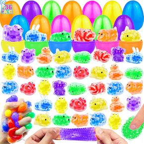 36 Pack Prefilled Easter Eggs with 12 Animals Bunny Fidget Toys, Easter Basket Essential for Toddlers Kids Plastic Easter Eggs Filled Stress Relief Squishies Toys Surprise Easter Egg Hunt Fillers Gift