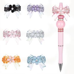 6Pcs Rhinestone Bows Beads, Bling Bowknot Beads Bow Ribbon Rhinestone Bead for Beadable Pens DIY Jewelry Keychain Making