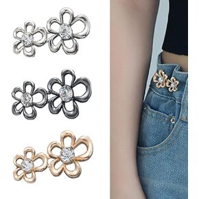 3 Sets Rhinestones Flower Pant Waist Tightener Jean Buttons for Loose Jeans,Cute Flowers Buttons for Jeans Button Pins for Jeans Crystal Floral Jean Button Replacement Pants Waist Tightener for Jeans