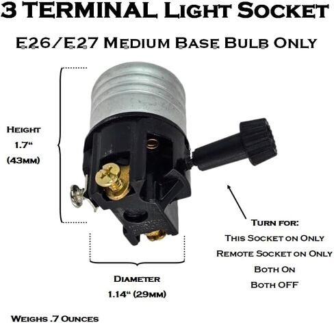 3-Terminal E26 Medium Base Socket Interior with Turn Knob in Kuwait