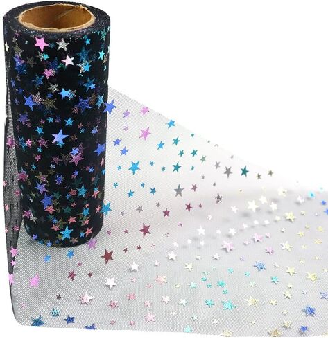 Dadaxie Shiny Stars Glitter Tulle Rolls 6 × 10 ياردة (30 قدمًا) لون Shimmer أبيض لجدول عداء كرسي Sash Bow Doll Tutu Skirt Sewing Craft Gift Supplies (White) in Kuwait