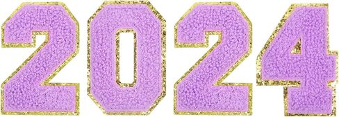 uxcell 4pcs Glitters Chenille Number Patches 8.4cm / 3.3" Iron-On Embroidery Numbers for Team Uniforms Sports T-Shirts Hats Bags (Black, Number 2024) in Saudi Arabia