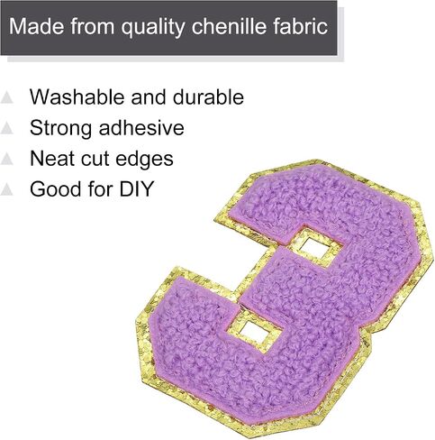 uxcell 4pcs Glitters Chenille Number Patches 8.4cm / 3.3" Iron-On Embroidery Numbers for Team Uniforms Sports T-Shirts Hats Bags (Black, Number 2024) in Saudi Arabia