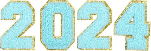 uxcell 4pcs Glitters Chenille Number Patches 8.4cm / 3.3" Iron-On Embroidery Numbers for Team Uniforms Sports T-Shirts Hats Bags (Black, Number 2024) in Saudi Arabia