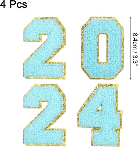 uxcell 4pcs Glitters Chenille Number Patches 8.4cm / 3.3" Iron-On Embroidery Numbers for Team Uniforms Sports T-Shirts Hats Bags (Black, Number 2024) in Saudi Arabia