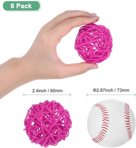 8-Pack Wicker Rattan Balls 60mm/2.4 Inch Decorative Rattan Balls Orbs Vase Fillers Bowl Fillers for Christmas/Weddings/Thanksgiving/DIY Crafts/Home Decor [Rose Red] in Saudi Arabia