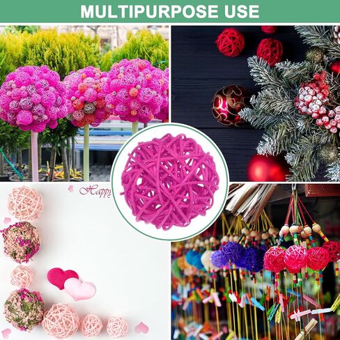 8-Pack Wicker Rattan Balls 60mm/2.4 Inch Decorative Rattan Balls Orbs Vase Fillers Bowl Fillers for Christmas/Weddings/Thanksgiving/DIY Crafts/Home Decor [Rose Red] in Saudi Arabia