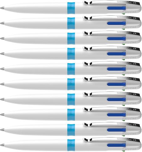 Schneider Take 4 Ballpoint Pen M (Medium), Refillable + Retractable, White Barrel, 4-In-1 Multicolor Inks: Black, Red, Blue, Green, Box of 10 Pens (138049) in Saudi Arabia