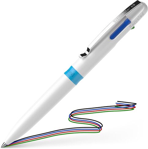 Schneider Take 4 Ballpoint Pen M (Medium), Refillable + Retractable, White Barrel, 4-In-1 Multicolor Inks: Black, Red, Blue, Green, Box of 10 Pens (138049) in Saudi Arabia