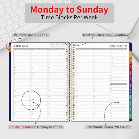 Planner 2025 - كل ساعة 2025 Planner Weekly and Monthly - كتاب المواعيد مع غلاف فني وربط مزدوج - تصميم بسيط للإنتاجية ، يناير - DCE. 2025 ، A5 (5.7 "× 8.5") in Kuwait