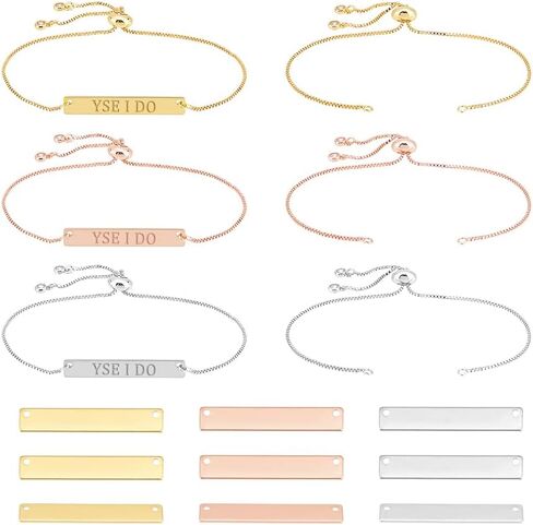 UNICRAFTALE 3 Colors Engravable Bracelets DIY Kit Including Rectangle Engravable Blank Tags Connector Pendants 11.5~12cm Stainless Steel Slider Bracelet for Adults Bracelets Jewelry Making in Saudi Arabia