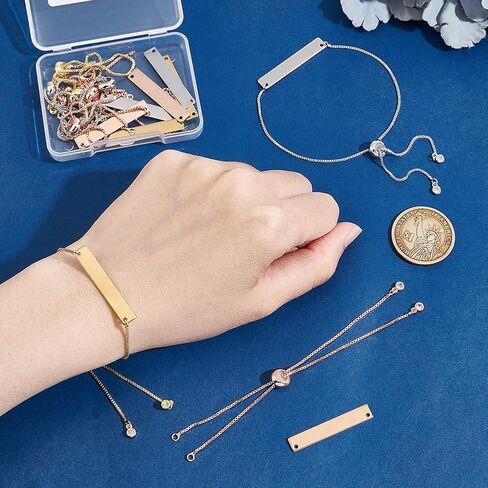 UNICRAFTALE 3 Colors Engravable Bracelets DIY Kit Including Rectangle Engravable Blank Tags Connector Pendants 11.5~12cm Stainless Steel Slider Bracelet for Adults Bracelets Jewelry Making in Saudi Arabia