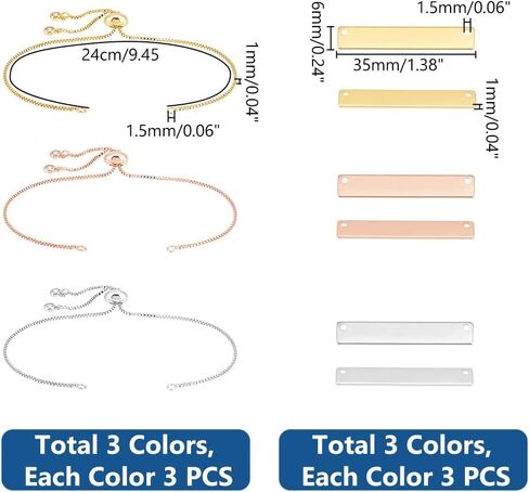 UNICRAFTALE 3 Colors Engravable Bracelets DIY Kit Including Rectangle Engravable Blank Tags Connector Pendants 11.5~12cm Stainless Steel Slider Bracelet for Adults Bracelets Jewelry Making in Saudi Arabia