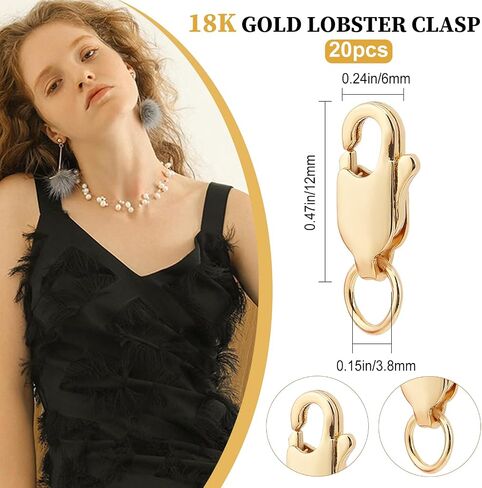 Beebeecraft 1 Box 20Pcs Lobster Claw Clasp with Jump Rings 925 Sterling Silver Plated Brass Necklace Clasps for DIY Jewelry Making (12x6mm) in Saudi Arabia
