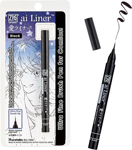 Zig Kuretake ai Liner, Ultra fine Brush tip pen, Black, Perfect for Delicate Expressions in Illustration, Manga, lettering, Made in Japan in Saudi Arabia