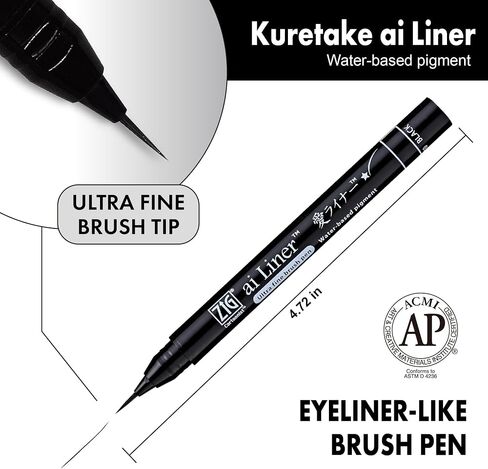 Zig Kuretake ai Liner, Ultra fine Brush tip pen, Black, Perfect for Delicate Expressions in Illustration, Manga, lettering, Made in Japan in Saudi Arabia