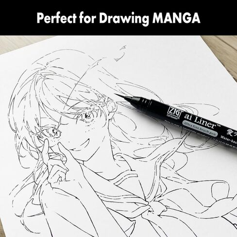 Zig Kuretake ai Liner, Ultra fine Brush tip pen, Black, Perfect for Delicate Expressions in Illustration, Manga, lettering, Made in Japan in Saudi Arabia
