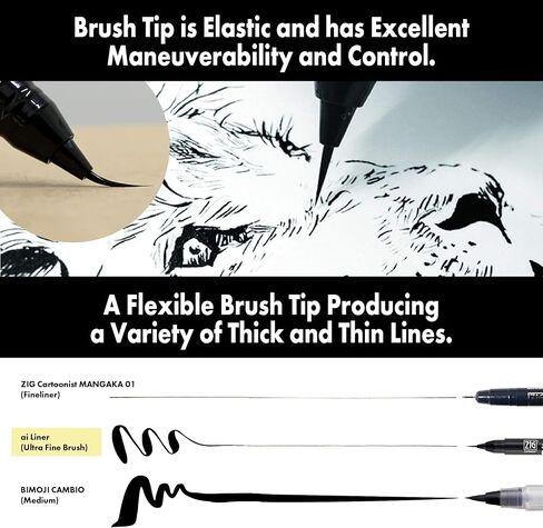 Zig Kuretake ai Liner, Ultra fine Brush tip pen, Black, Perfect for Delicate Expressions in Illustration, Manga, lettering, Made in Japan in Saudi Arabia